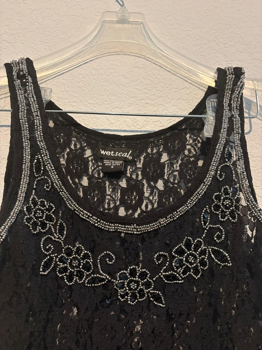 Wet Seal Black Lace Beaded Floral Camisole - Picture 3 of 5
